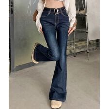 セミフレアデニムパンツ レディース 美脚