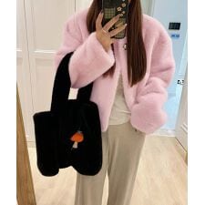 ファージャケット ふわふわ パールボタン