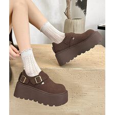 厚底ローファー レディース スエード調