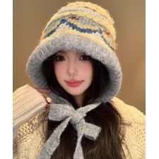 ニットバケットハット フェアアイル柄帽子