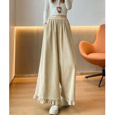 フリル裾ワイドパンツ コーデュロイパンツ