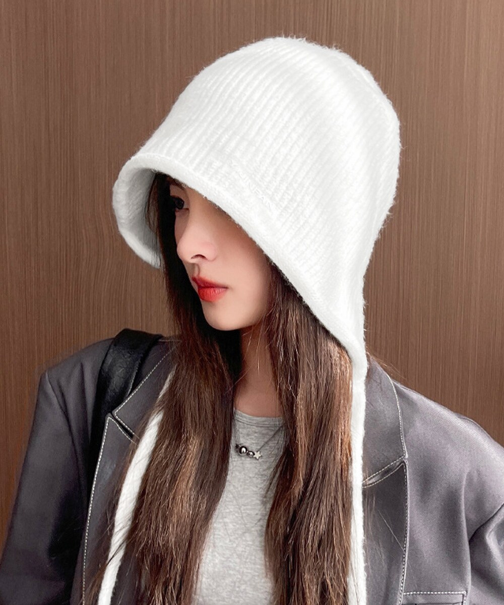 耳あて付き ニットハット 小顔ニット帽子