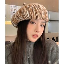リブ編み ニットベレー帽 レディース小顔