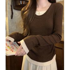 レイヤード風トップス長袖Tシャツ 韓国風