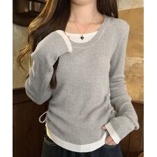 レイヤード風トップス長袖Tシャツ 韓国風