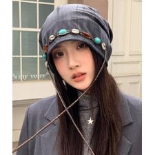 装飾付き ルーズキャップレディース 小顔