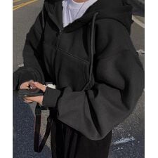 ジップパーカー裏起毛ショート丈フーディー