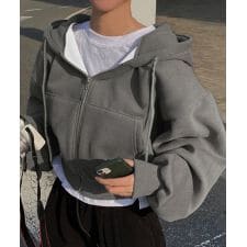 ジップパーカー裏起毛ショート丈フーディー