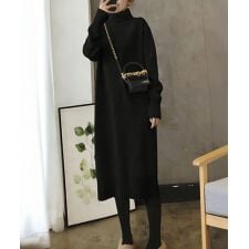 ハイネックニットワンピースゆったり秋冬服