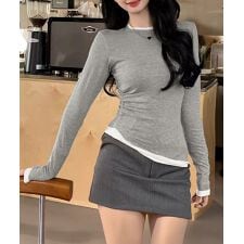 長袖Tシャツ ドッキング 無地カットソー