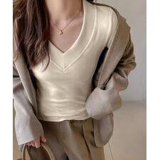 Vネック 長袖Tシャツ 韓国風カットソー