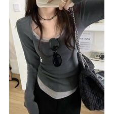 長袖Ｔシャツ フェイクレイヤード 着やせ