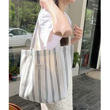 トートバッグ 綿麻 ストライプ柄 韓国風