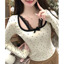 ドット柄トップス レイヤード風カットソー