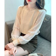 ニットトップスレース切り替えブラウス春服