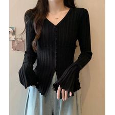 透かし編みニットフレア袖サマーニット春服