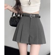 ベルト付プリーツショートパンツレディース