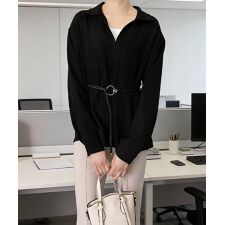 レイヤード風シャツブラウスベルト付き春服