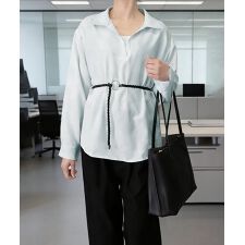 レイヤード風シャツブラウスベルト付き春服