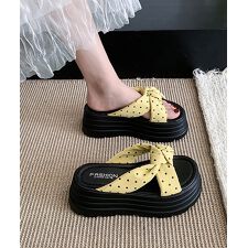 ドット柄リボン厚底サンダルレディース美脚