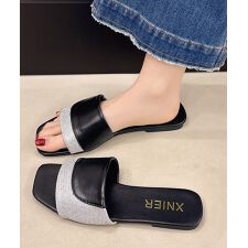 スクエアトゥ フラットサンダルレディース