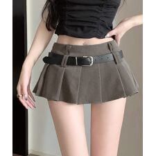 超ミニスカートベルト付きプリーツスカート