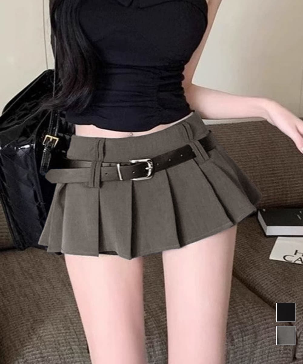 超ミニスカートベルト付きプリーツスカート | ミニミニストア