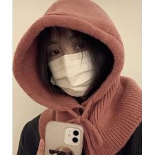 フード付きニットマフラー韓国風バラクラバ