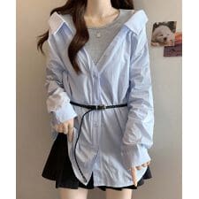 オフショルダーシャツタンクトップ重ね着風