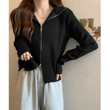 ダブルジップ 薄手 ニットカーディガン