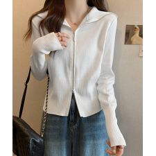 ダブルジップ 薄手 ニットカーディガン