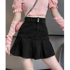 プリーツデニムスカート韓国風ミニスカート