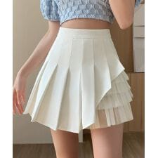 プリーツミニスカートチュール切替スカート