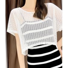 メッシュ透かし編み サマーニット 透け感
