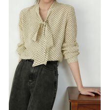 ドット柄 ボウタイブラウスリボンタイ春夏