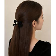 ベロア調 リボンヘアクリップ 大人可愛い