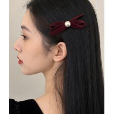 ベロア調 リボンヘアクリップ 大人可愛い