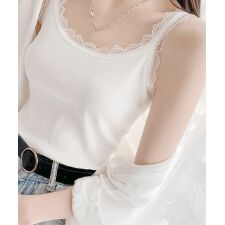 レースキャミソール 重ね着 リブインナー