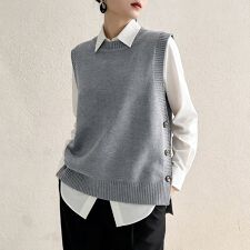 ラウンドネックサイドボタンベスト