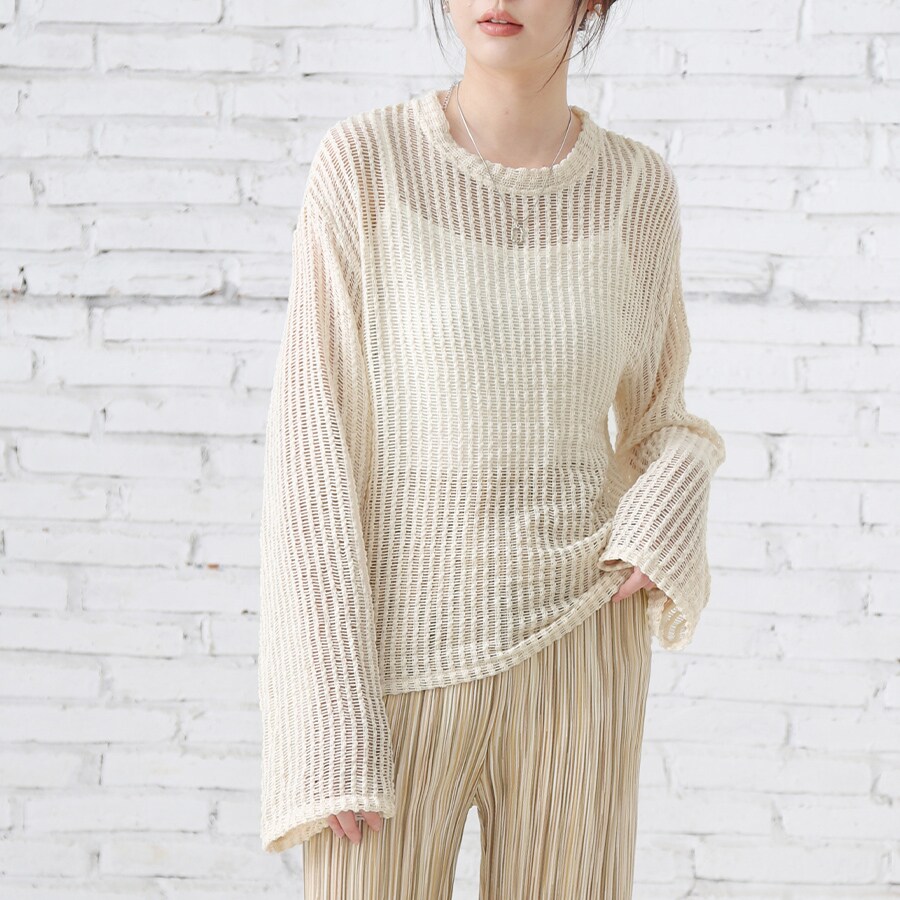 シースルーメッシュトップス 長袖トップス | ドゥーベル(Doux