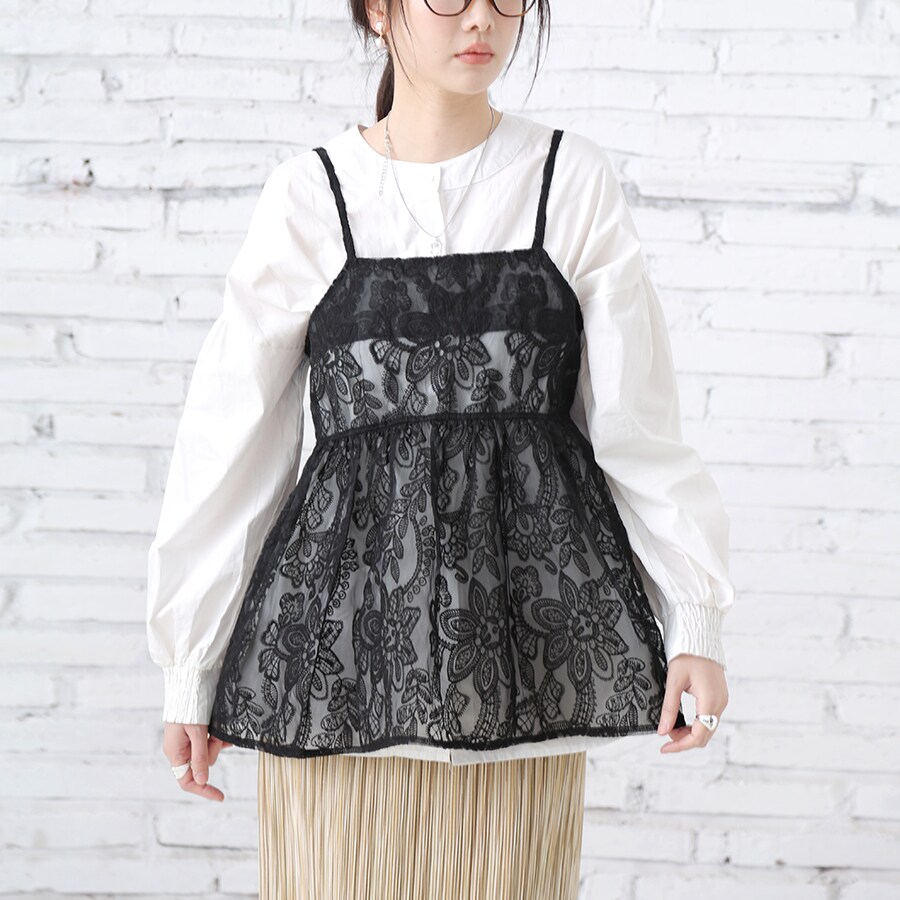 刺繍フレアキャミソール トップス キャミソール 透け | ドゥーベル