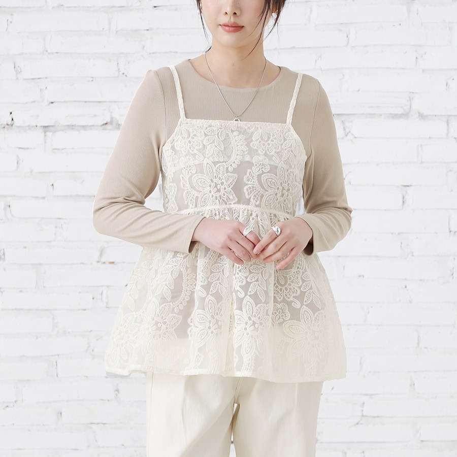 刺繍フレアキャミソール トップス キャミソール 透け | ドゥーベル