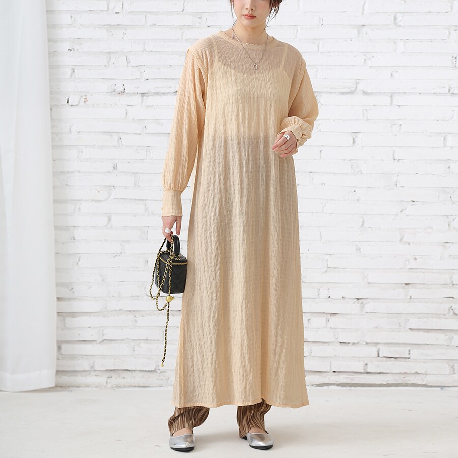 透け感ぽわん袖ワンピース ワンピース ロングワンピース きれいめ