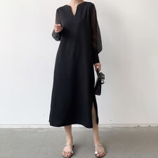 ロングワンピース マキシ丈 体型カバー