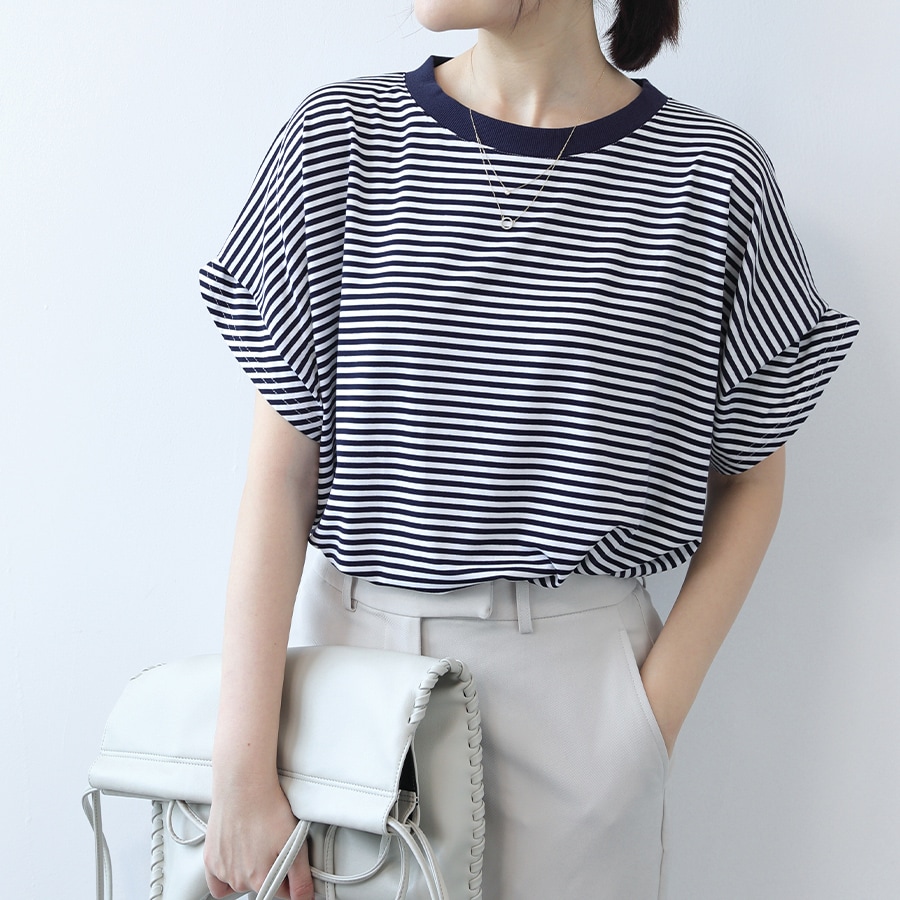 フレンチスリーブTシャツ ボーダーTシャツ Tシャツ カットソー