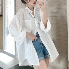 アルファベット柄シアーシャツ トップス シャツ ロング