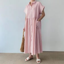 ストライプシャツワンピース ワンピース ロング 半袖