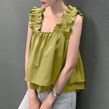 韓国風フリル付きタンクトップ