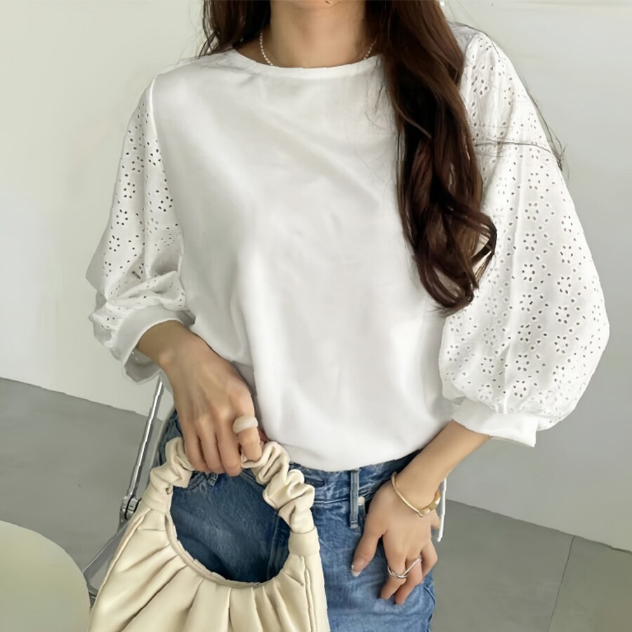 Belle vintage】Vintage調レース切替ワイドスリーブブラウス（la