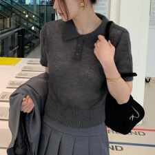 襟・ボタン付き襟付きサマーニットカットー